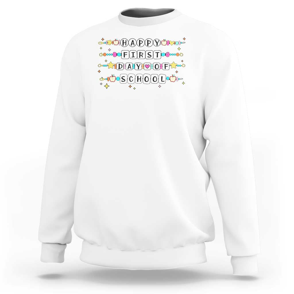 Happy First Day Of School Sweatshirt Student Teacher Bracelet Retro Groove - Wonder Print Shop