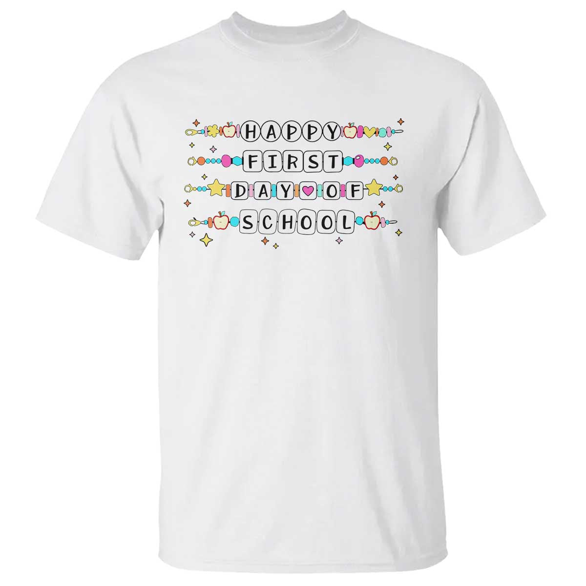 Happy First Day Of School T Shirt Student Teacher Bracelet Retro Groove - Wonder Print Shop