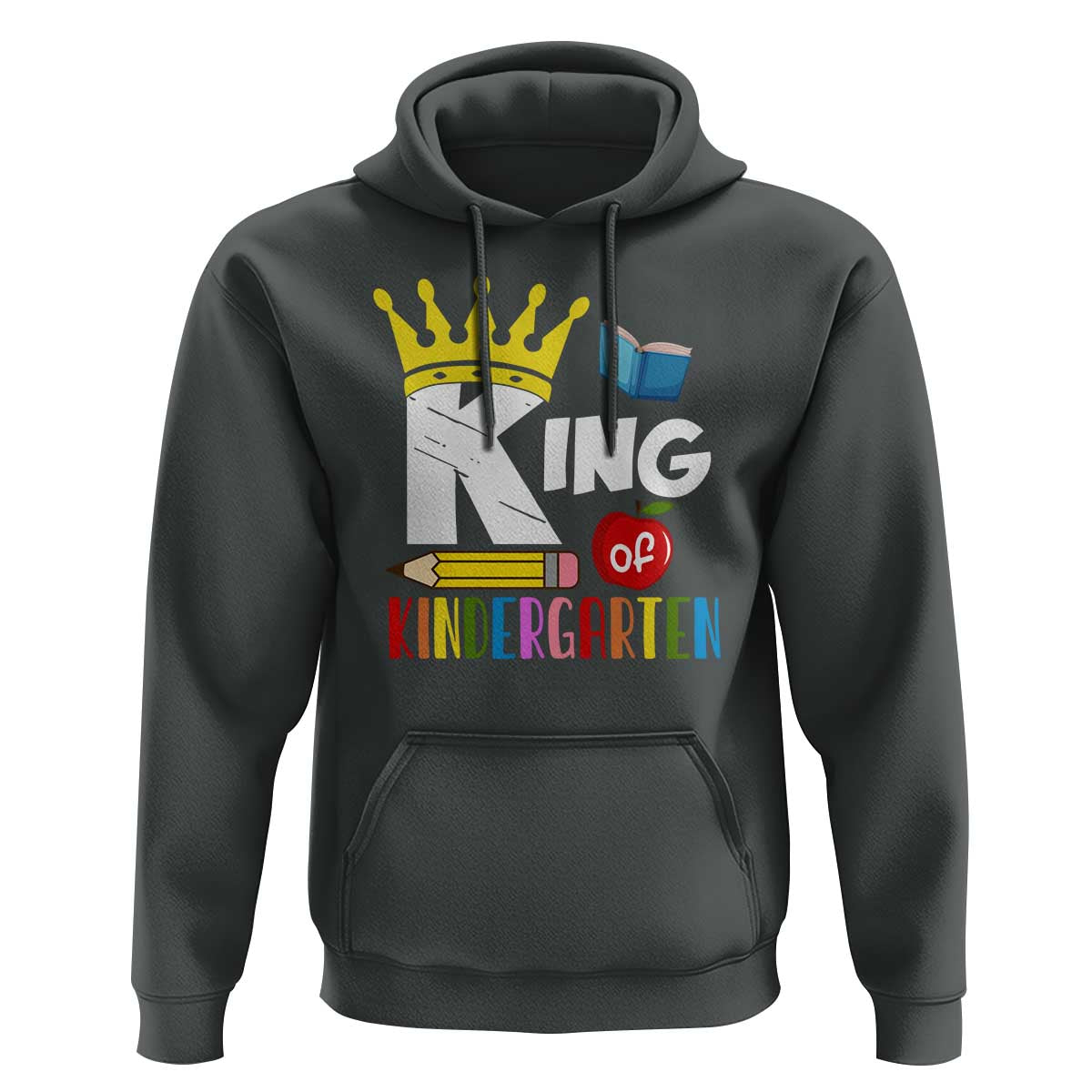 King Of Kindergarten Hoodie Back To School Crown Apple Pen Book - Wonder Print Shop