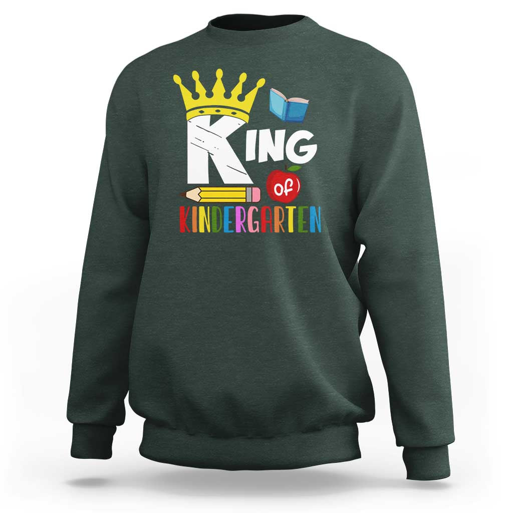 King Of Kindergarten Sweatshirt Back To School Crown Apple Pen Book - Wonder Print Shop