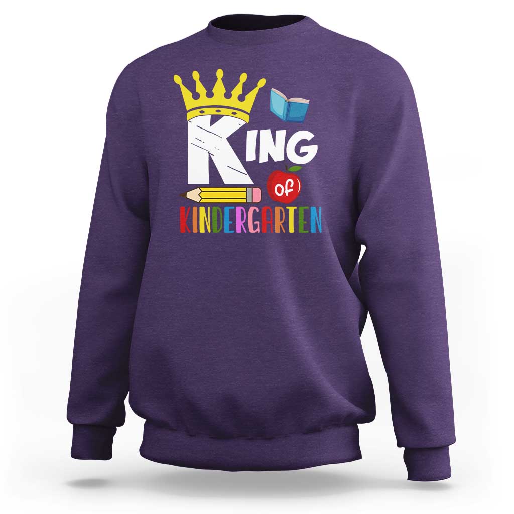 King Of Kindergarten Sweatshirt Back To School Crown Apple Pen Book - Wonder Print Shop