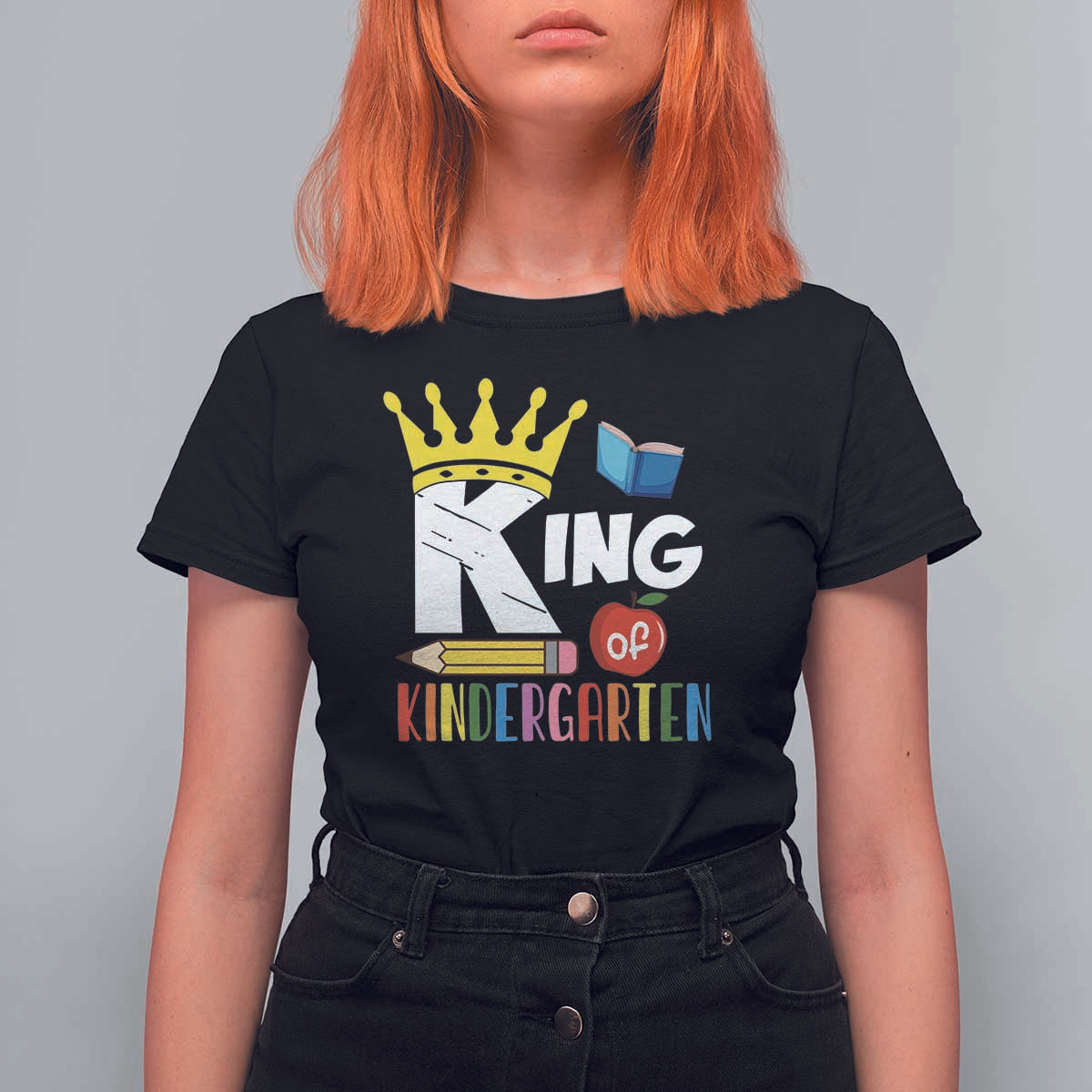 King Of Kindergarten T Shirt For Women Back To School Crown Apple Pen Book - Wonder Print Shop