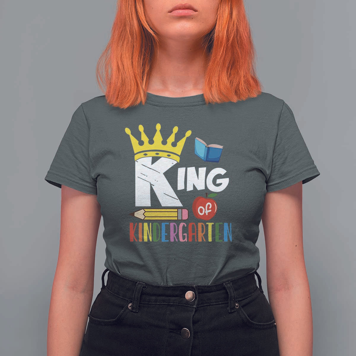 King Of Kindergarten T Shirt For Women Back To School Crown Apple Pen Book - Wonder Print Shop