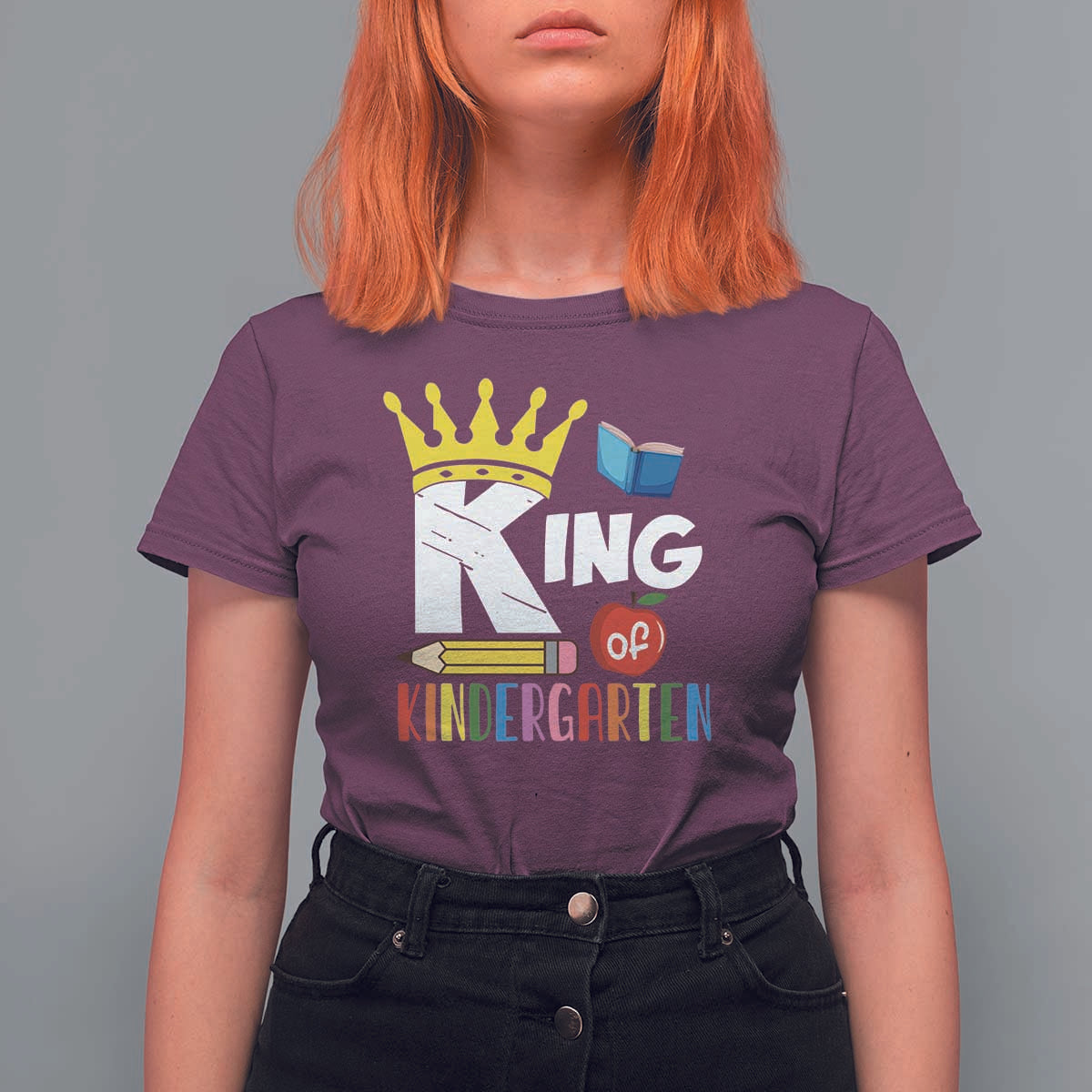 King Of Kindergarten T Shirt For Women Back To School Crown Apple Pen Book - Wonder Print Shop