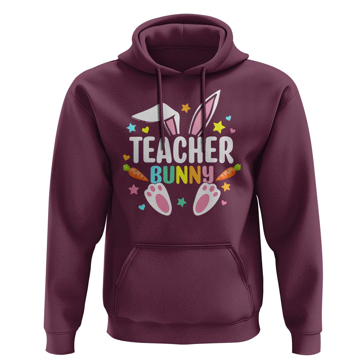 Teacher Bunny Hoodie Rabbit Ears Easter Day Carrot Star Heart - Wonder Print Shop