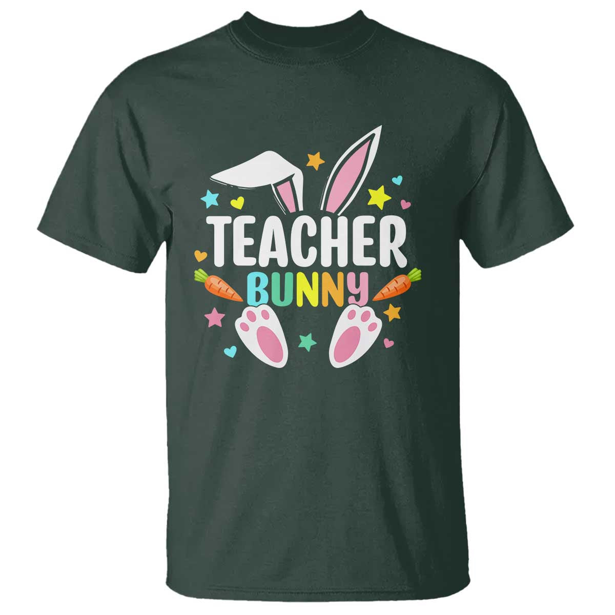 Teacher Bunny T Shirt Rabbit Ears Easter Day Carrot Star Heart - Wonder Print Shop
