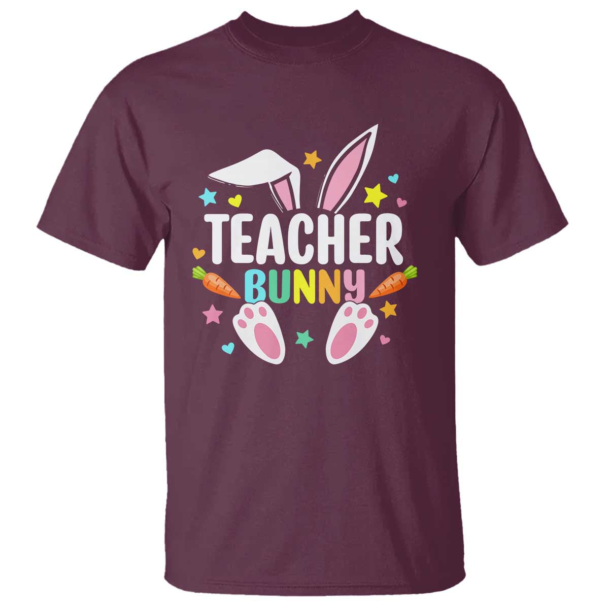Teacher Bunny T Shirt Rabbit Ears Easter Day Carrot Star Heart - Wonder Print Shop