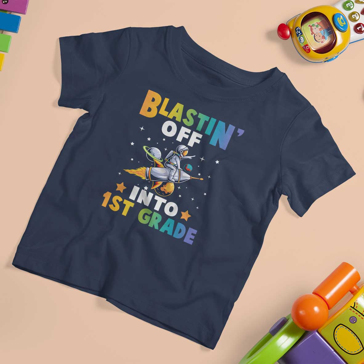 Funny Back To School Space T Shirt For Kid Blastin' Off Into 1st Grade Astronaut Rocket - Wonder Print Shop