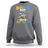 Funny Back To School Space Sweatshirt Blastin' Off Into 1st Grade Astronaut Rocket - Wonder Print Shop