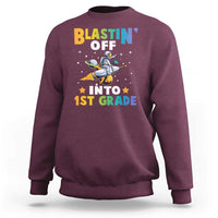 Funny Back To School Space Sweatshirt Blastin' Off Into 1st Grade Astronaut Rocket - Wonder Print Shop