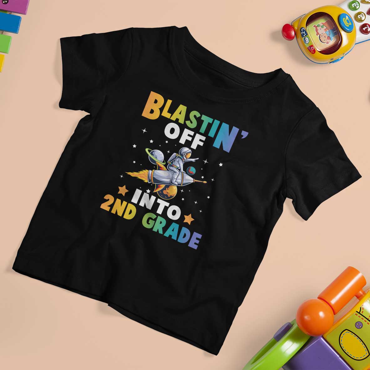 Funny Back To School Space T Shirt For Kid Blastin' Off Into 2nd Grade Astronaut Rocket - Wonder Print Shop