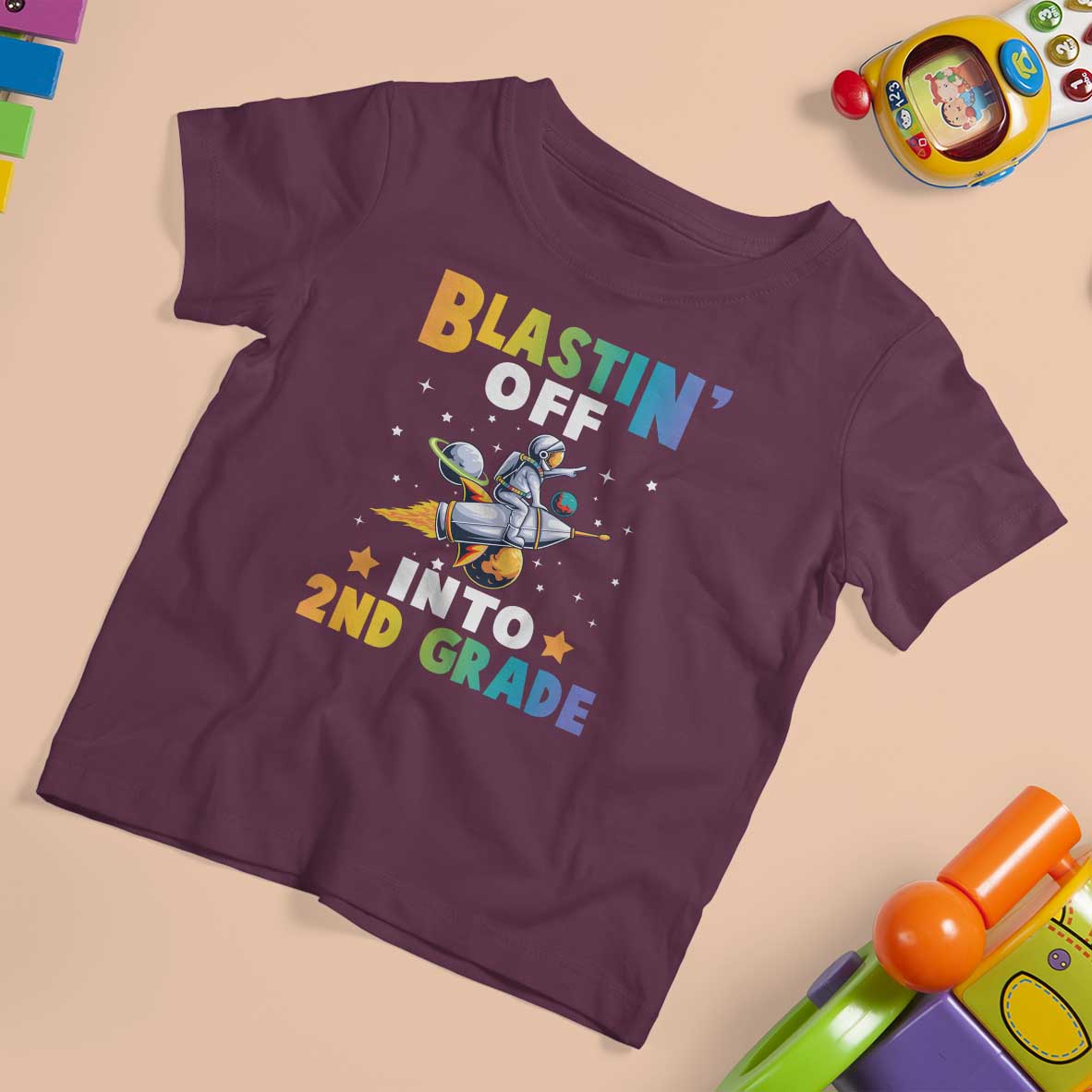 Funny Back To School Space T Shirt For Kid Blastin' Off Into 2nd Grade Astronaut Rocket - Wonder Print Shop