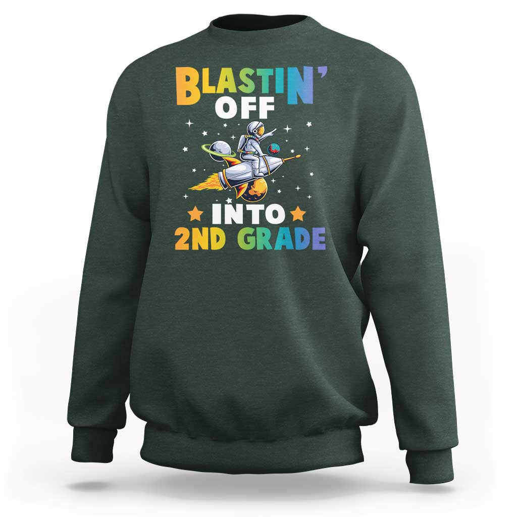 Funny Back To School Space Sweatshirt Blastin' Off Into 2nd Grade Astronaut Rocket - Wonder Print Shop