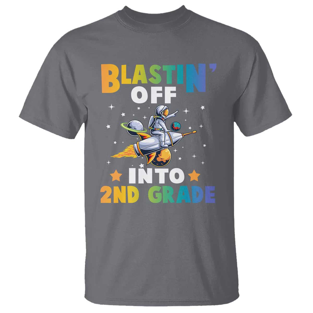 Funny Back To School Space T Shirt Blastin' Off Into 2nd Grade Astronaut Rocket - Wonder Print Shop