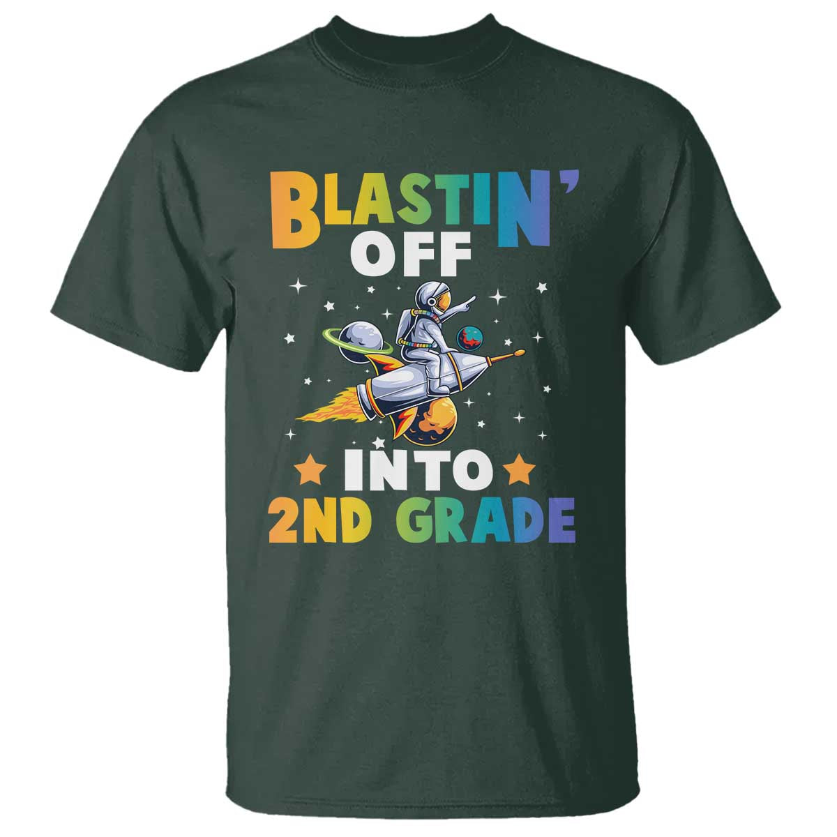 Funny Back To School Space T Shirt Blastin' Off Into 2nd Grade Astronaut Rocket - Wonder Print Shop