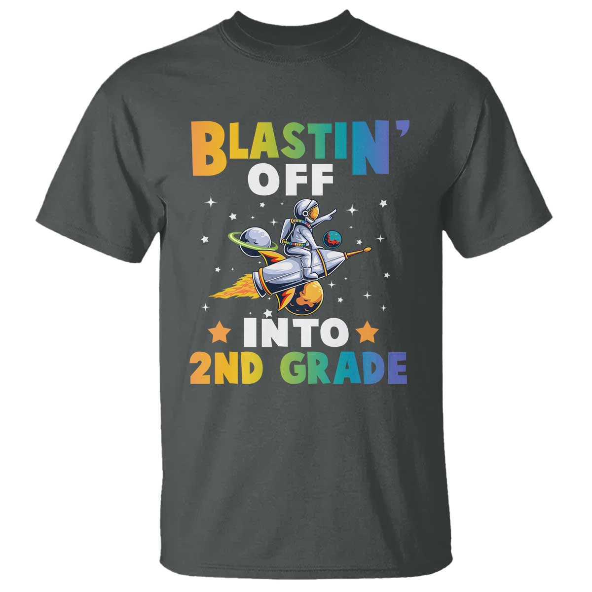 Funny Back To School Space T Shirt Blastin' Off Into 2nd Grade Astronaut Rocket - Wonder Print Shop