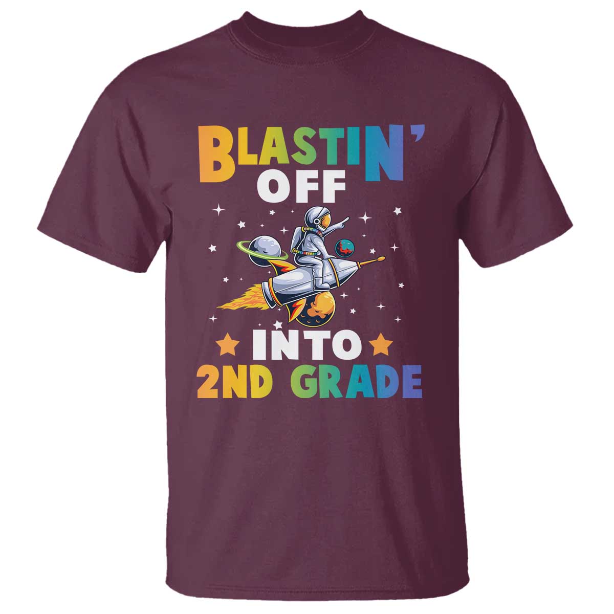 Funny Back To School Space T Shirt Blastin' Off Into 2nd Grade Astronaut Rocket - Wonder Print Shop