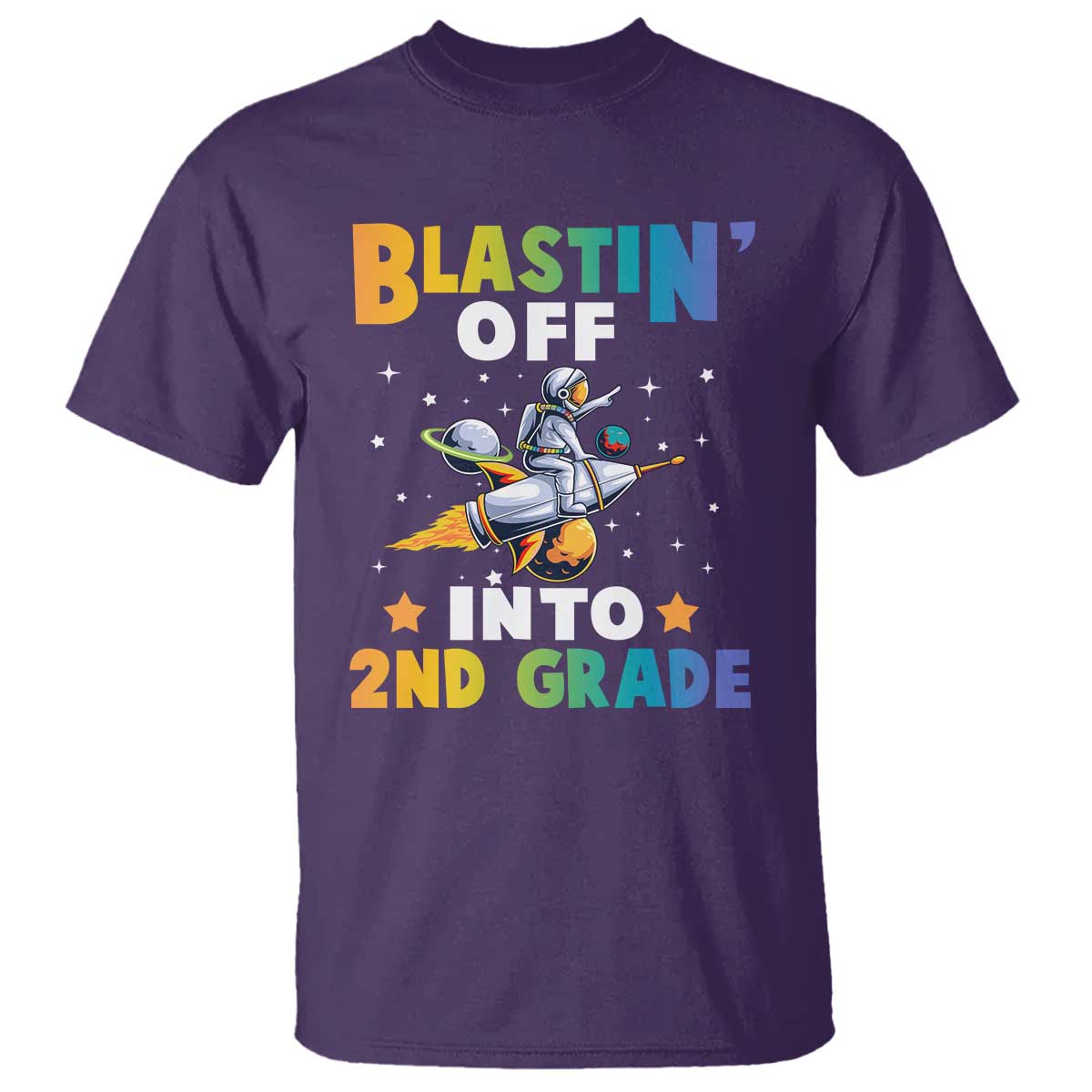 Funny Back To School Space T Shirt Blastin' Off Into 2nd Grade Astronaut Rocket - Wonder Print Shop