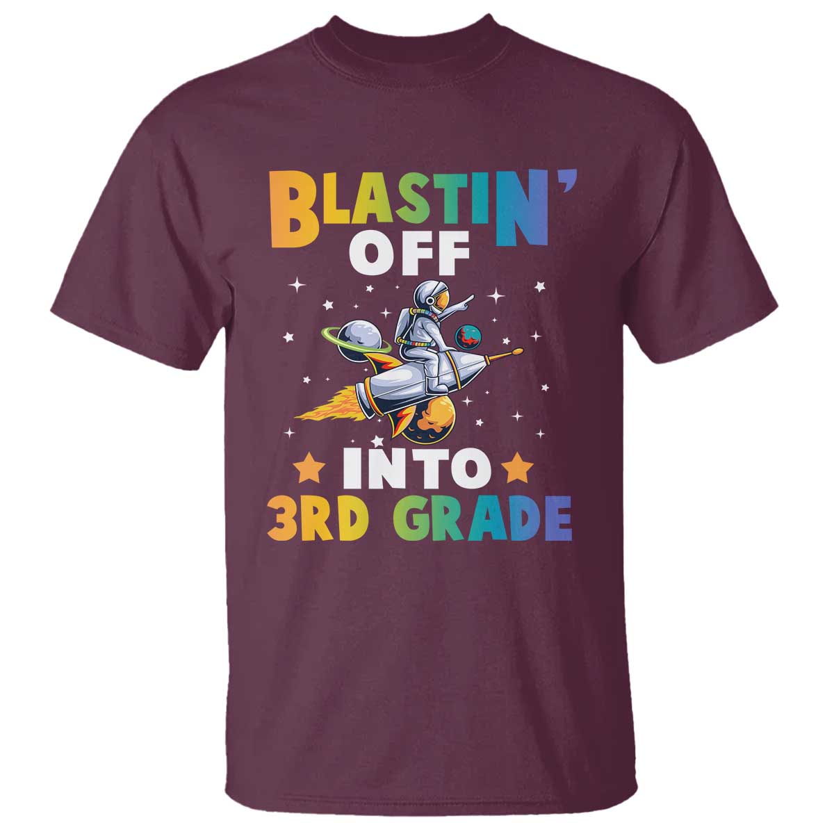 Funny Back To School Space T Shirt Blastin' Off Into 3rd Grade Astronaut Rocket - Wonder Print Shop