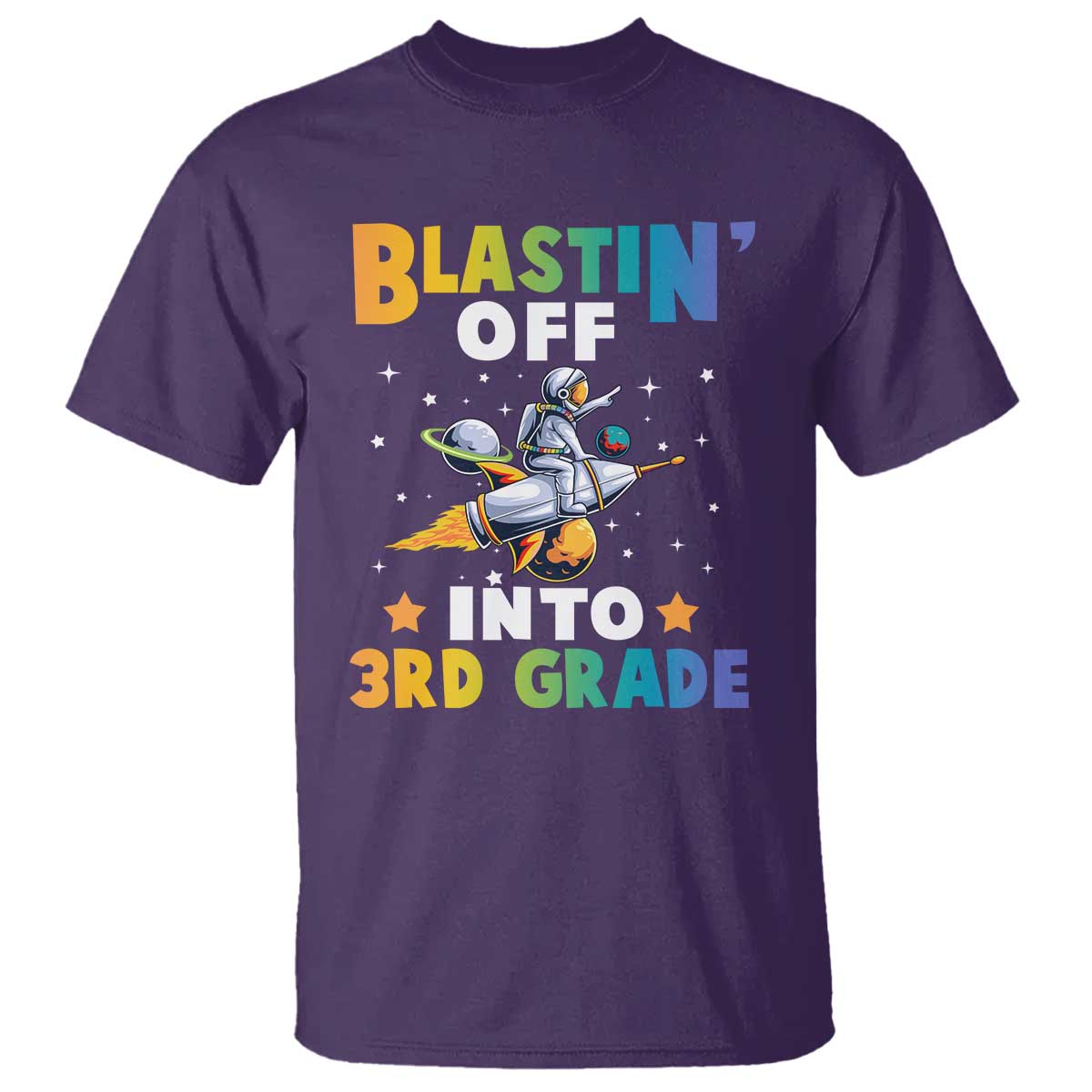 Funny Back To School Space T Shirt Blastin' Off Into 3rd Grade Astronaut Rocket - Wonder Print Shop
