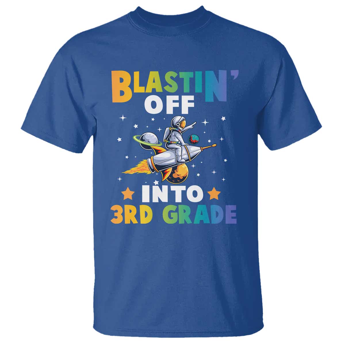 Funny Back To School Space T Shirt Blastin' Off Into 3rd Grade Astronaut Rocket - Wonder Print Shop