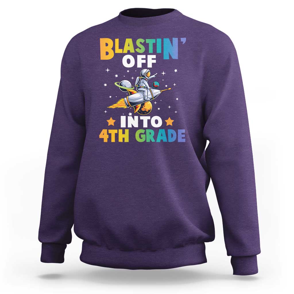 Funny Back To School Space Sweatshirt Blastin' Off Into 4th Grade Astronaut Rocket - Wonder Print Shop