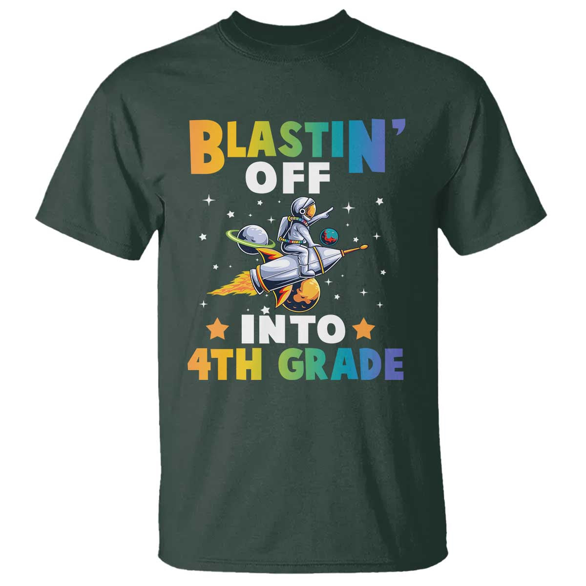 Funny Back To School Space T Shirt Blastin' Off Into 4th Grade Astronaut Rocket - Wonder Print Shop