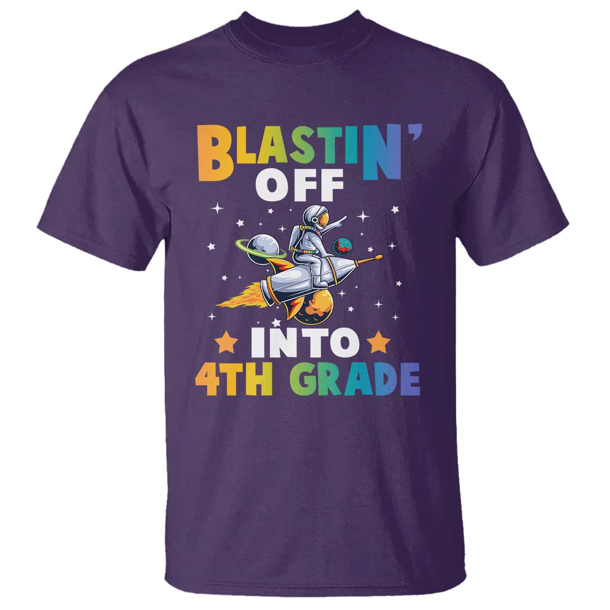 Funny Back To School Space T Shirt Blastin' Off Into 4th Grade Astronaut Rocket - Wonder Print Shop