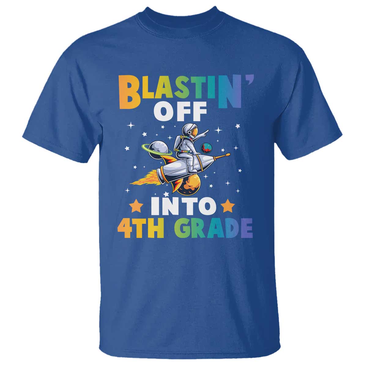 Funny Back To School Space T Shirt Blastin' Off Into 4th Grade Astronaut Rocket - Wonder Print Shop