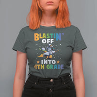 Funny Back To School Space T Shirt For Women Blastin' Off Into 4th Grade Astronaut Rocket - Wonder Print Shop