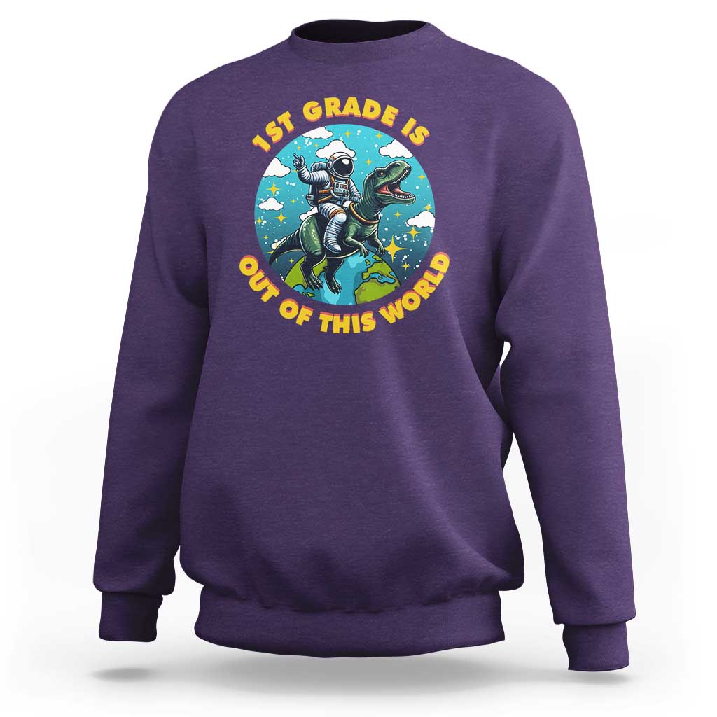 Funny Back To School Space Sweatshirt 2ND Grade Is Out Of This World Dinosaur Astronaut Planet - Wonder Print Shop