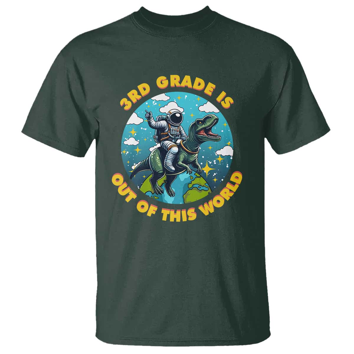 Funny Back To School Space T Shirt 3RD Grade Is Out Of This World Dinosaur Astronaut Planet - Wonder Print Shop