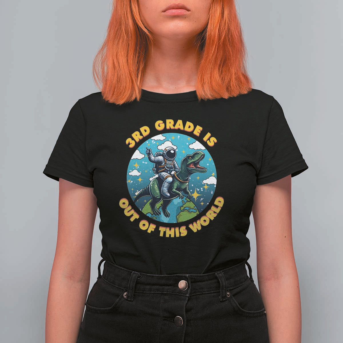 Funny Back To School Space T Shirt For Women 3RD Grade Is Out Of This World Dinosaur Astronaut Planet - Wonder Print Shop