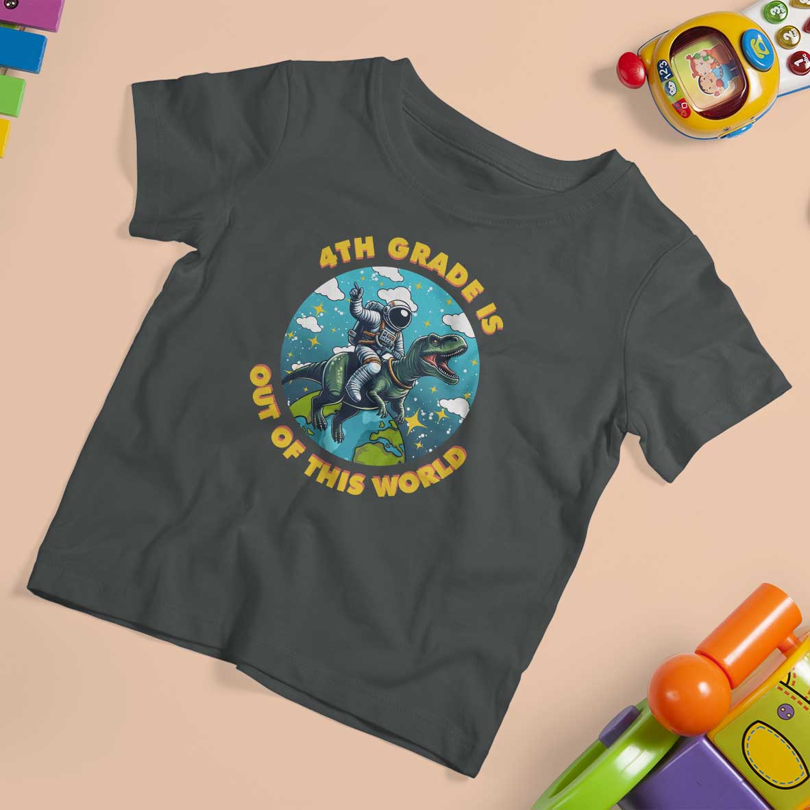 Funny Back To School Space T Shirt For Kid 4TH Grade Is Out Of This World Dinosaur Astronaut Planet - Wonder Print Shop