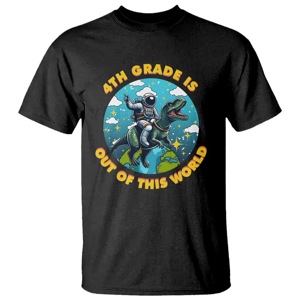 Funny Back To School Space T Shirt 4TH Grade Is Out Of This World Dinosaur Astronaut Planet - Wonder Print Shop