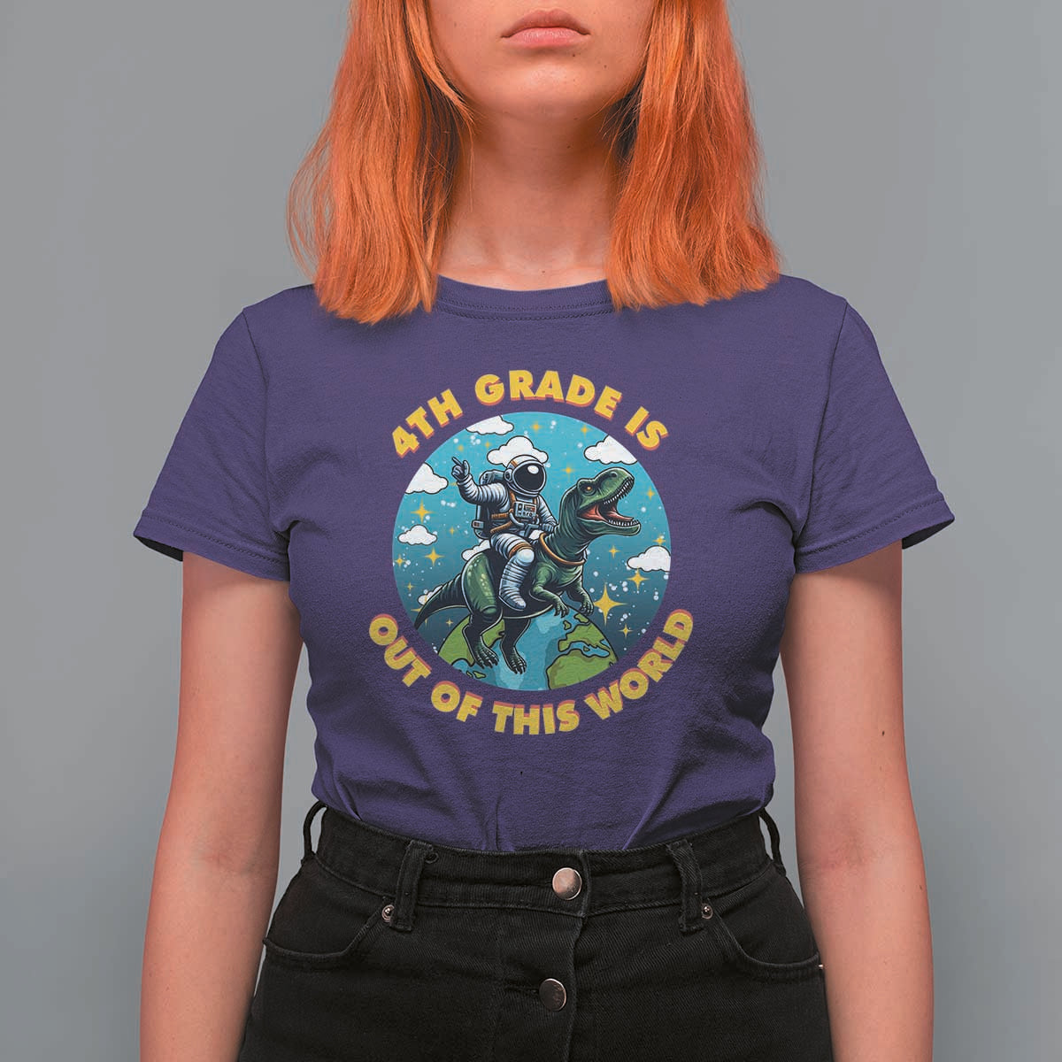 Funny Back To School Space T Shirt For Women 4TH Grade Is Out Of This World Dinosaur Astronaut Planet - Wonder Print Shop