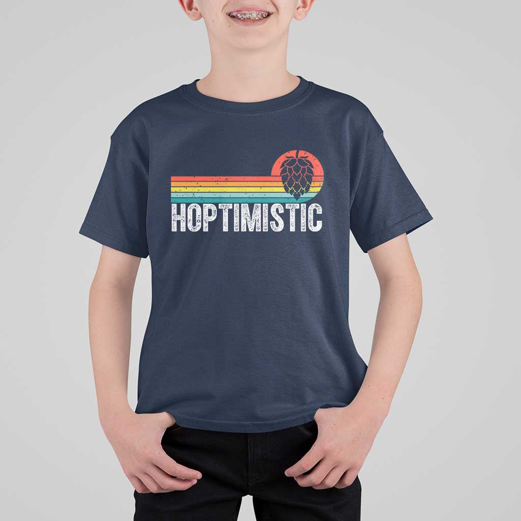 Funny Hops Craft Beer Lover T Shirt For Kid Hoptimistic Retro Vintage Home Brewing - Wonder Print Shop