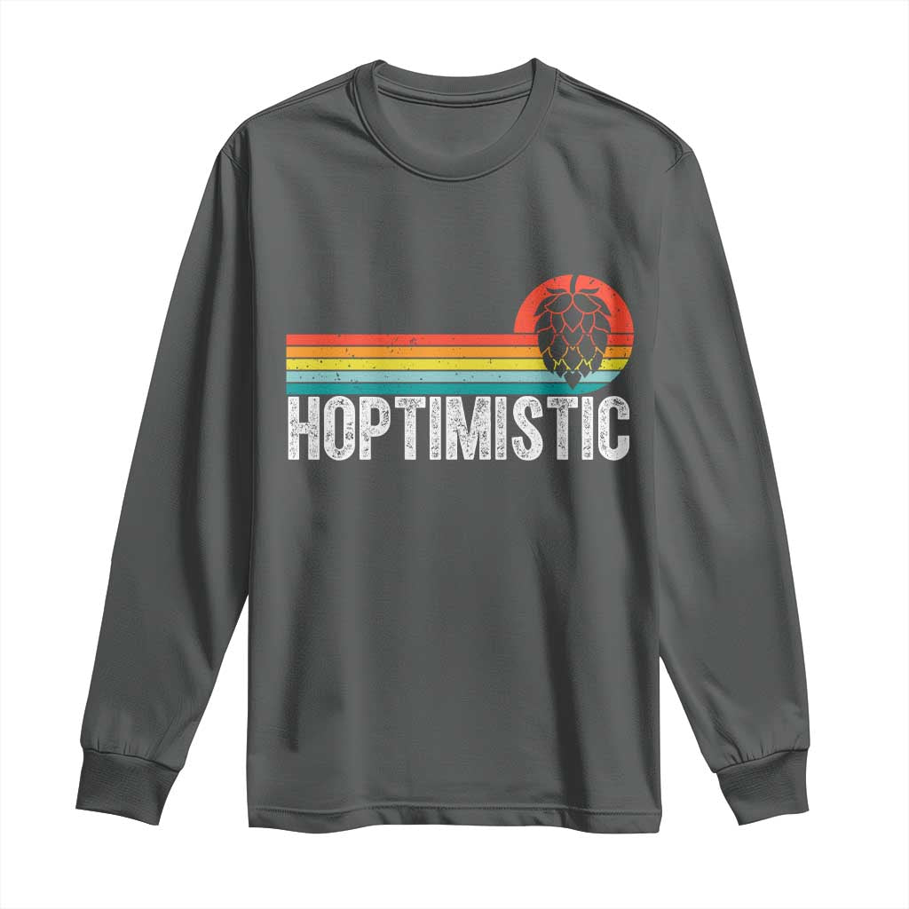 Funny Hops Craft Beer Lover Long Sleeve Shirt Hoptimistic Retro Vintage Home Brewing - Wonder Print Shop
