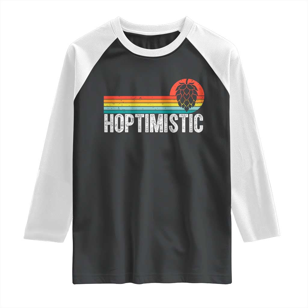 Funny Hops Craft Beer Lover Raglan Shirt Hoptimistic Retro Vintage Home Brewing - Wonder Print Shop