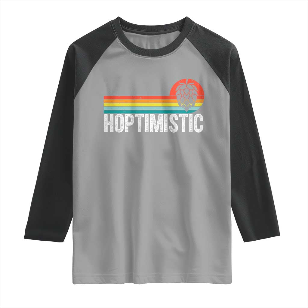 Funny Hops Craft Beer Lover Raglan Shirt Hoptimistic Retro Vintage Home Brewing - Wonder Print Shop