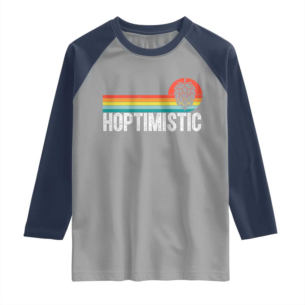 Funny Hops Craft Beer Lover Raglan Shirt Hoptimistic Retro Vintage Home Brewing - Wonder Print Shop