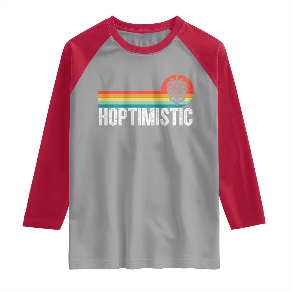 Funny Hops Craft Beer Lover Raglan Shirt Hoptimistic Retro Vintage Home Brewing - Wonder Print Shop