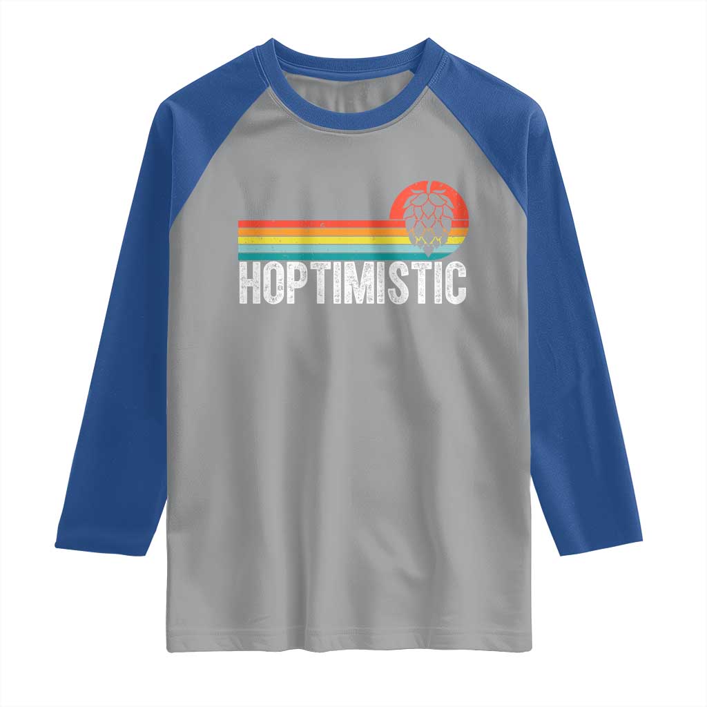 Funny Hops Craft Beer Lover Raglan Shirt Hoptimistic Retro Vintage Home Brewing - Wonder Print Shop