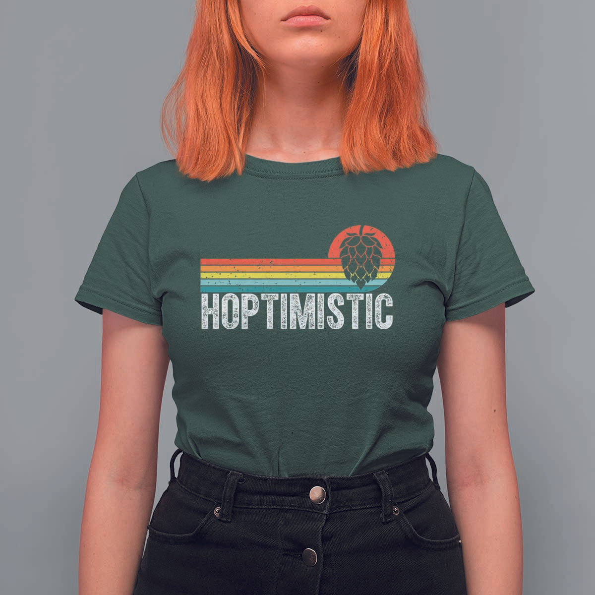Funny Hops Craft Beer Lover T Shirt For Women Hoptimistic Retro Vintage Home Brewing - Wonder Print Shop