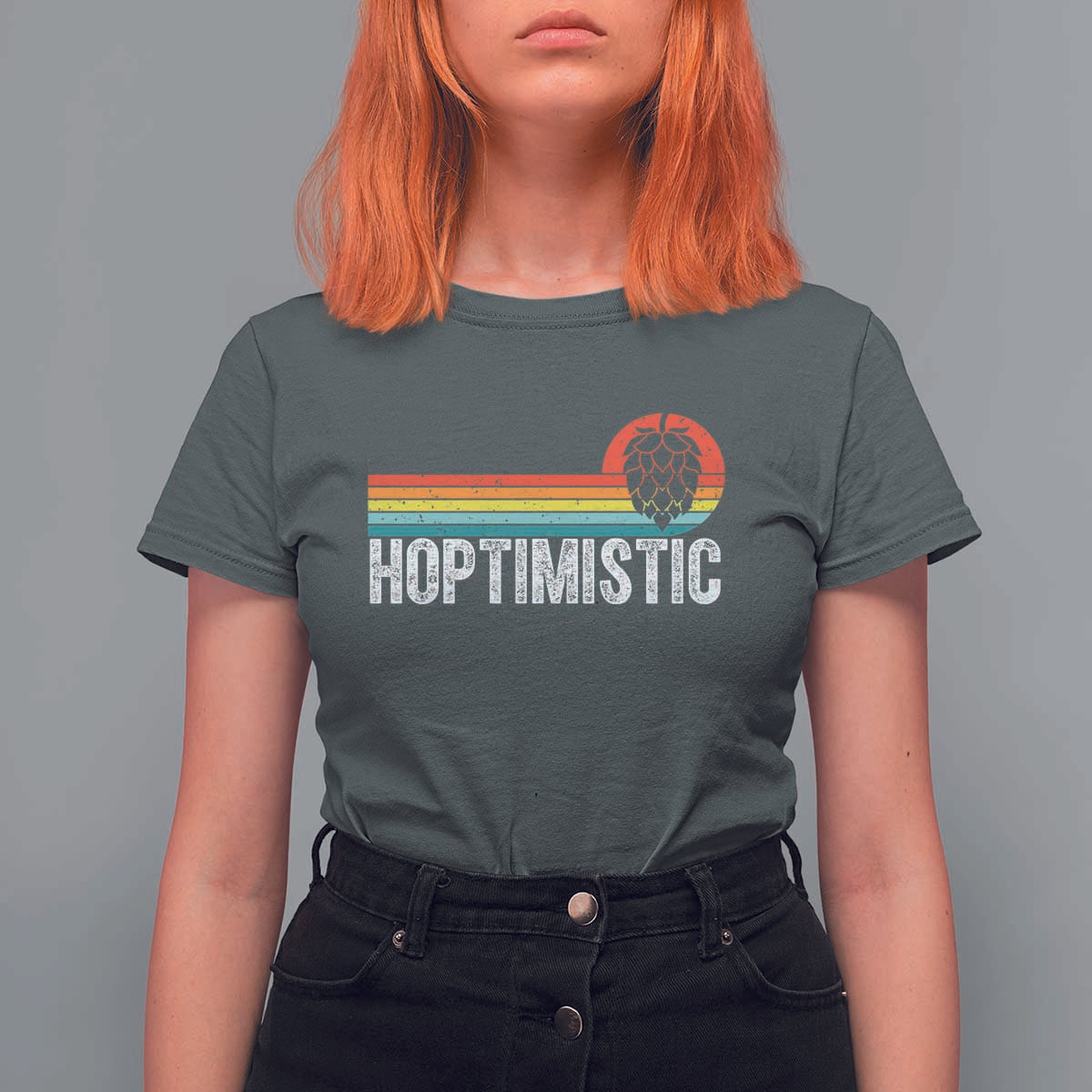 Funny Hops Craft Beer Lover T Shirt For Women Hoptimistic Retro Vintage Home Brewing - Wonder Print Shop