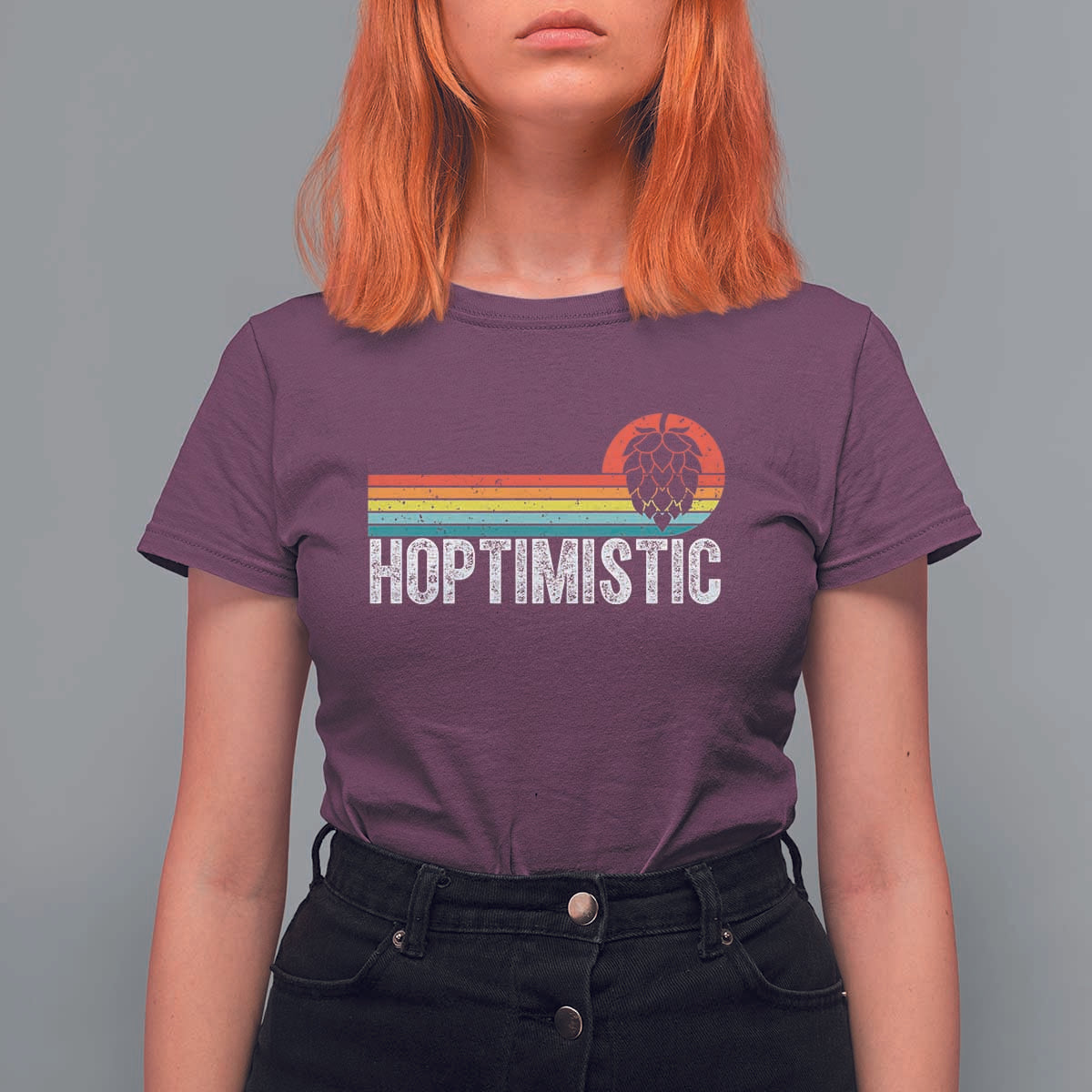 Funny Hops Craft Beer Lover T Shirt For Women Hoptimistic Retro Vintage Home Brewing - Wonder Print Shop