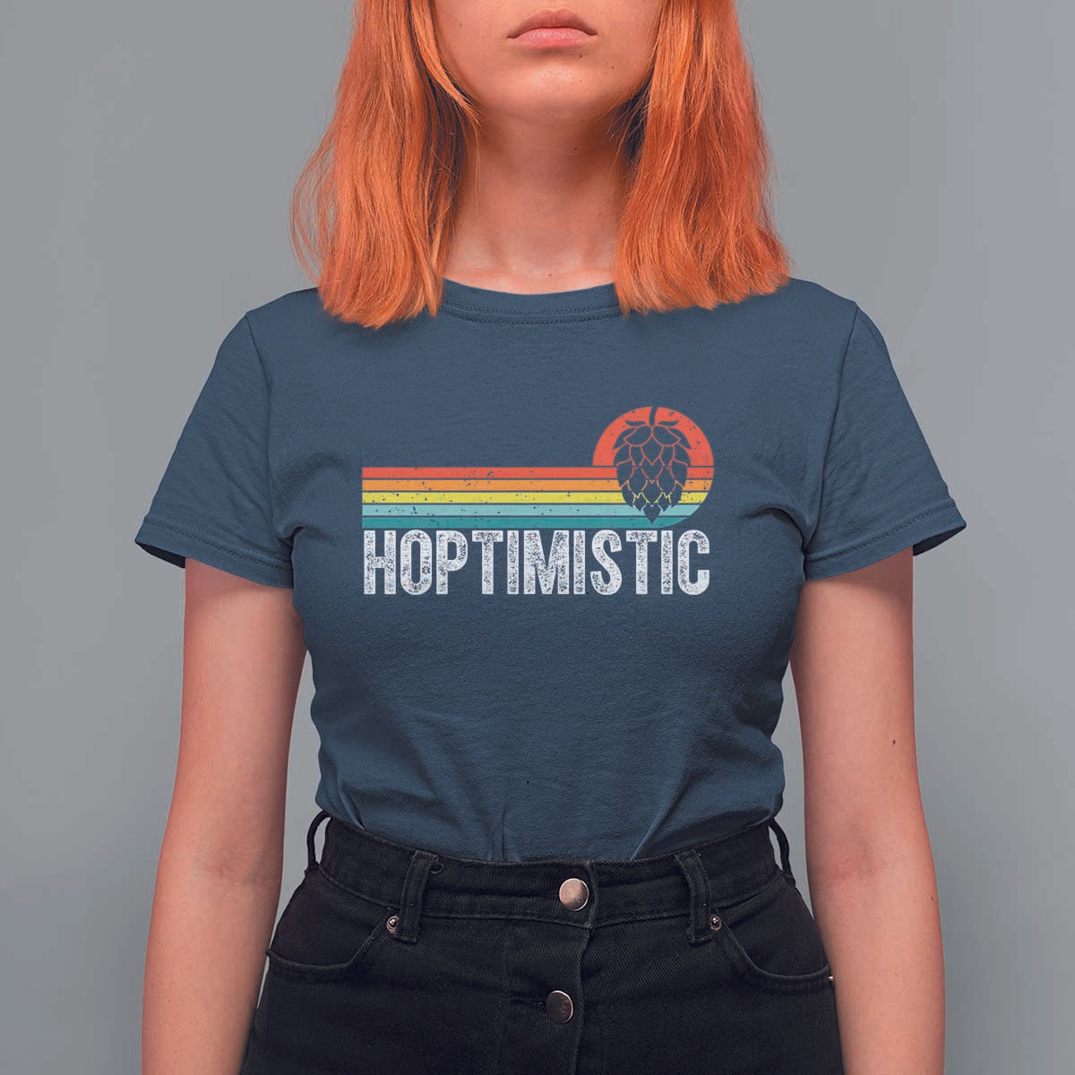 Funny Hops Craft Beer Lover T Shirt For Women Hoptimistic Retro Vintage Home Brewing - Wonder Print Shop
