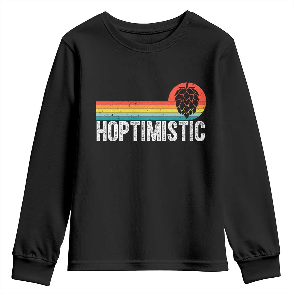 Funny Hops Craft Beer Lover Youth Sweatshirt Hoptimistic Retro Vintage Home Brewing - Wonder Print Shop