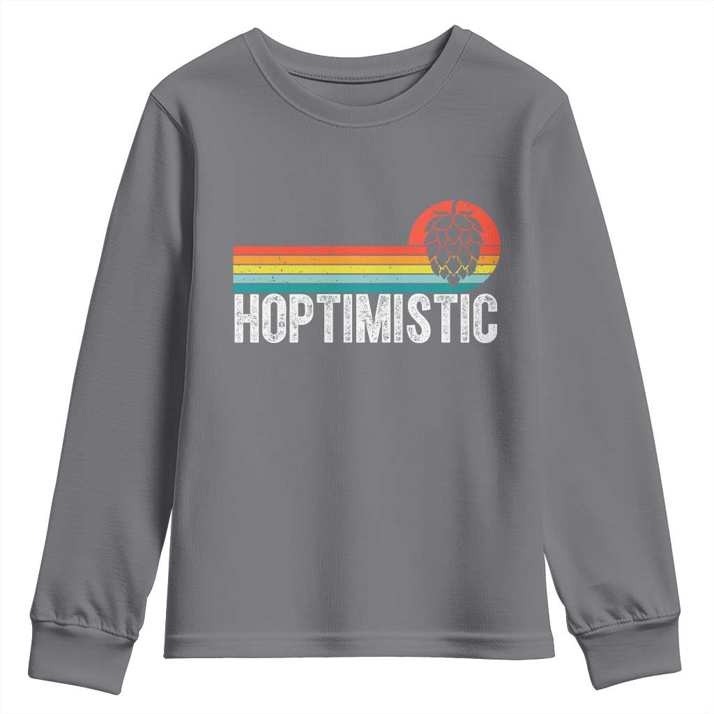Funny Hops Craft Beer Lover Youth Sweatshirt Hoptimistic Retro Vintage Home Brewing - Wonder Print Shop