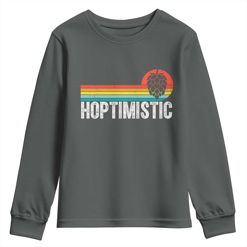 Funny Hops Craft Beer Lover Youth Sweatshirt Hoptimistic Retro Vintage Home Brewing - Wonder Print Shop
